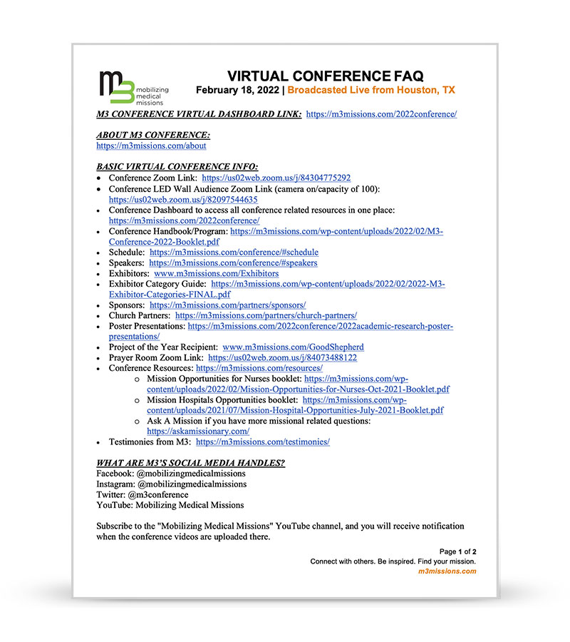 2022 Mobilizing Medical Missions (M3) Conference FAQ image